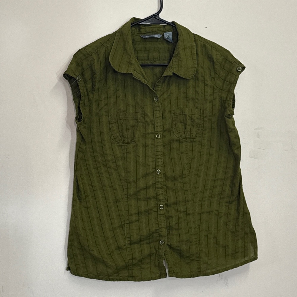 Hillard & Hanson casual khaki green button down sleeveless top XL 100% Cotton
